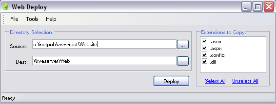 WebDeploy's main user interface.