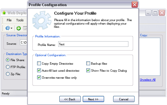 Profile Configuration Dialogs for WebDeploy